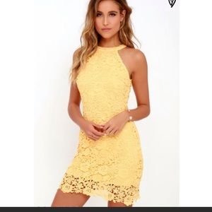 Lulus Yellow Lace/Crochet Racerback Mini Dress Sz M
